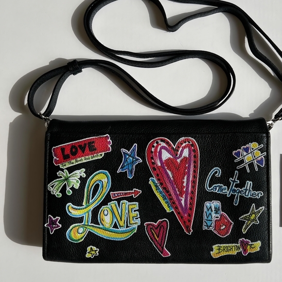 Brighton Purse Small Black Leather Saddle Bag Crossbody Embossed Flap - Picture 2 of 9